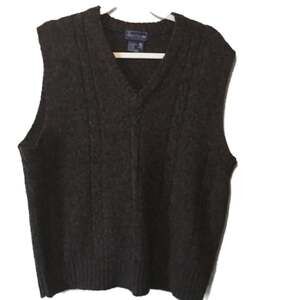 Keats and Lyford 100% Wool Men's Brown Cable Knit V-Neck Sweater Vest Large